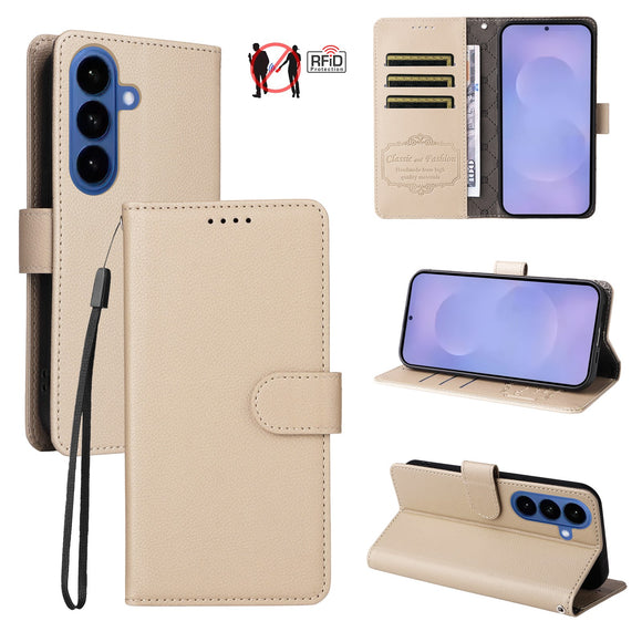 Samsung Galaxy S26 EIDERWOOD Kunstlæder Flip Cover m. Strop - Beige