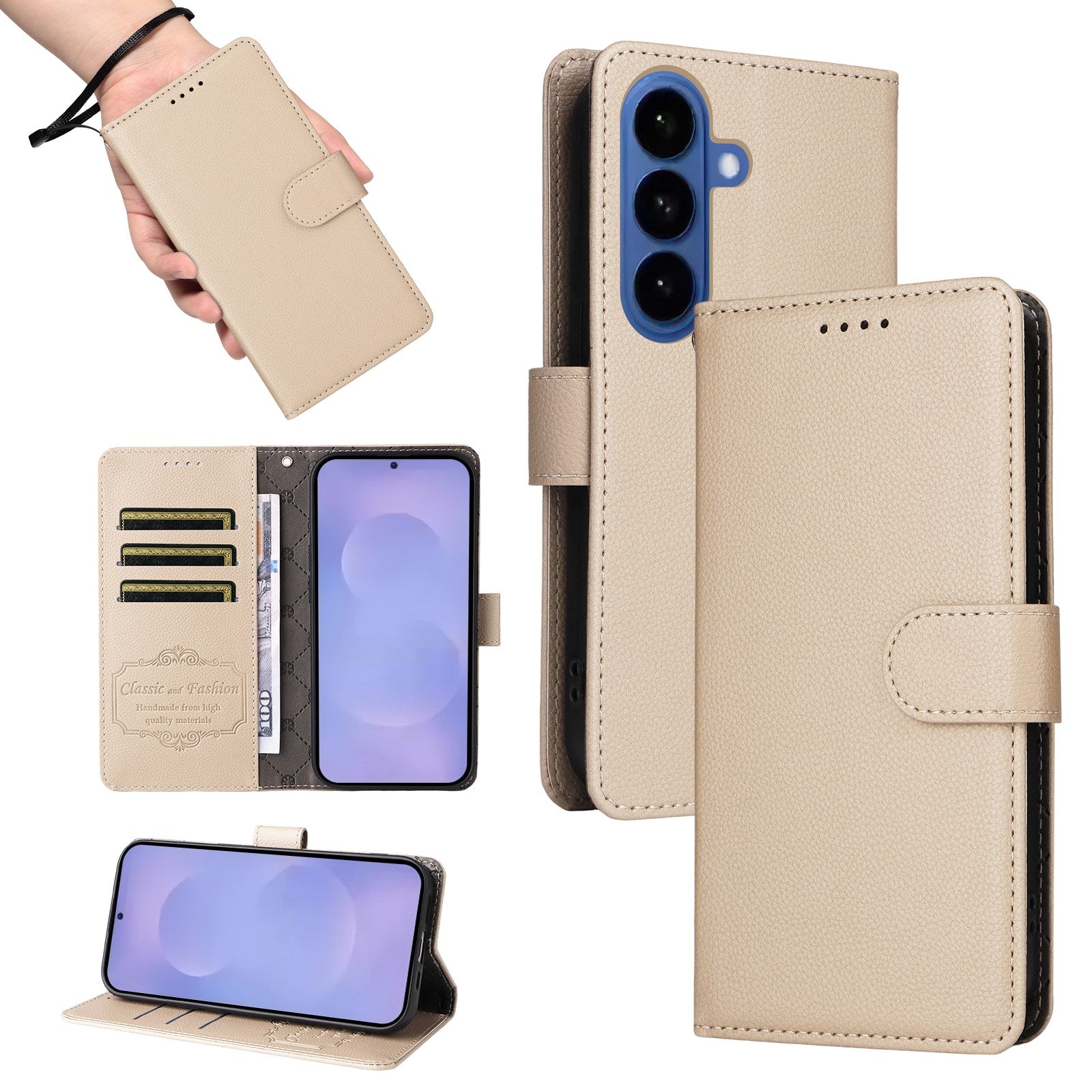 Samsung Galaxy S26 EIDERWOOD Kunstlæder Flip Cover m. Strop - Beige