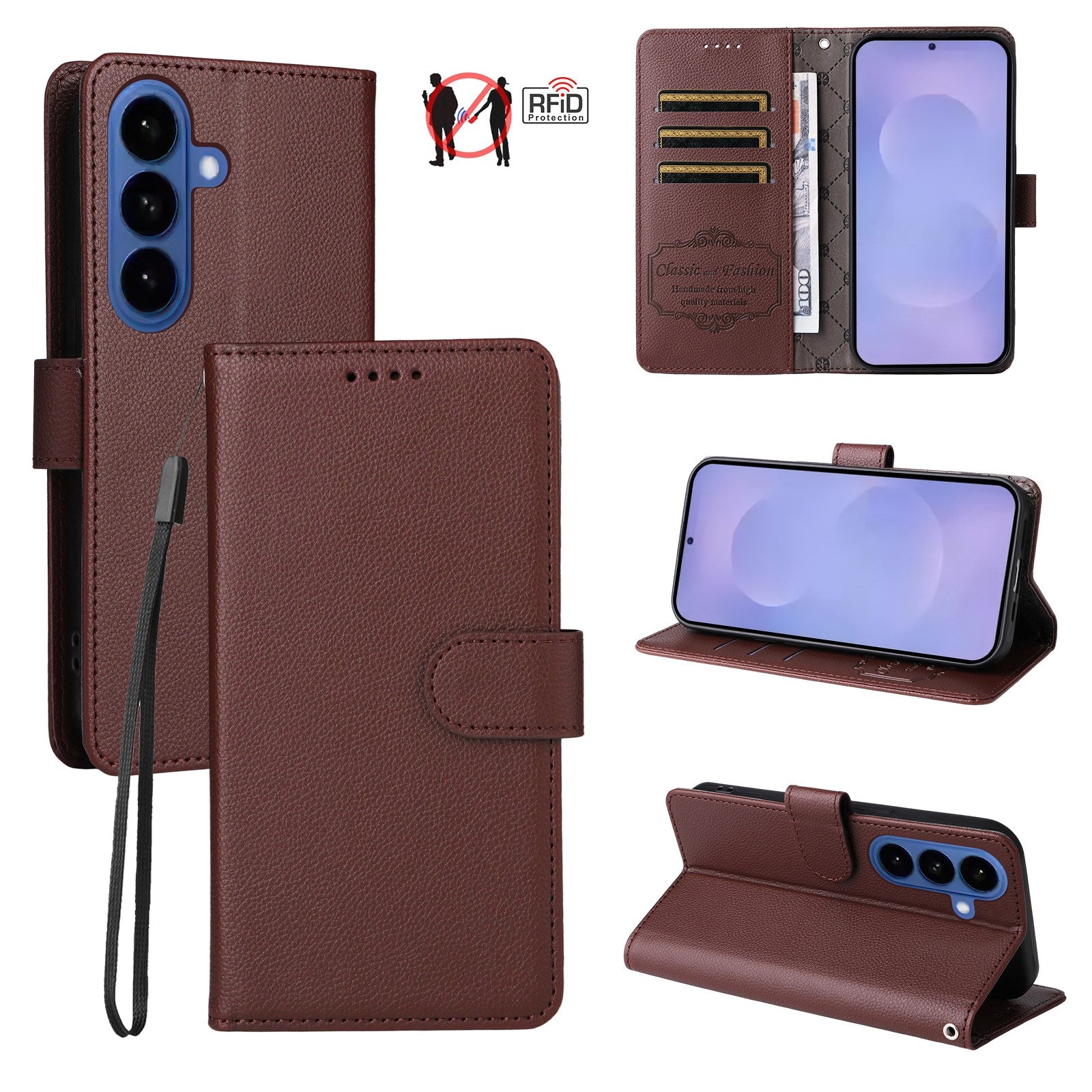 Samsung Galaxy S26 EIDERWOOD Kunstlæder Flip Cover m. Strop - Brun
