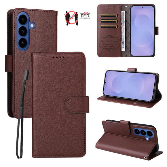 Samsung Galaxy S26 EIDERWOOD Kunstlæder Flip Cover m. Strop - Brun