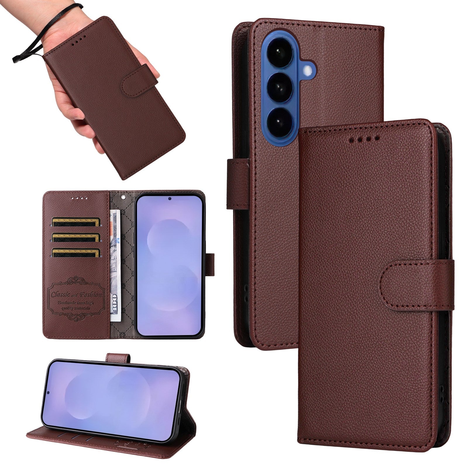 Samsung Galaxy S26 EIDERWOOD Kunstlæder Flip Cover m. Strop - Brun