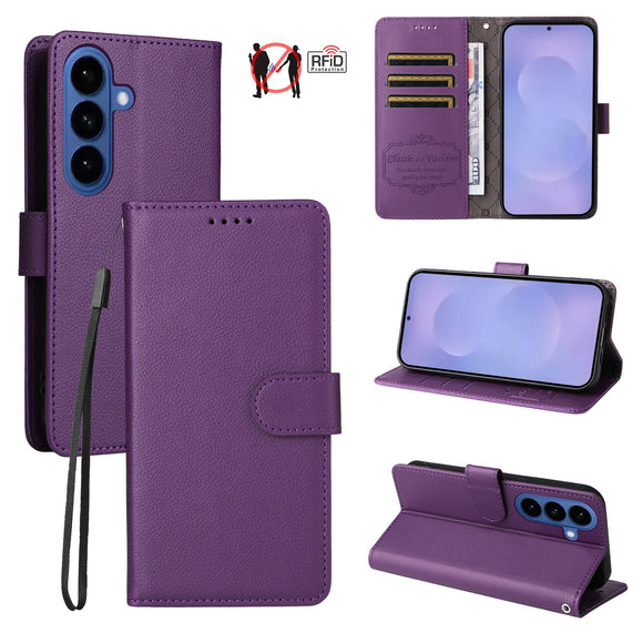 Samsung Galaxy S26 EIDERWOOD Kunstlæder Flip Cover m. Strop - Lilla