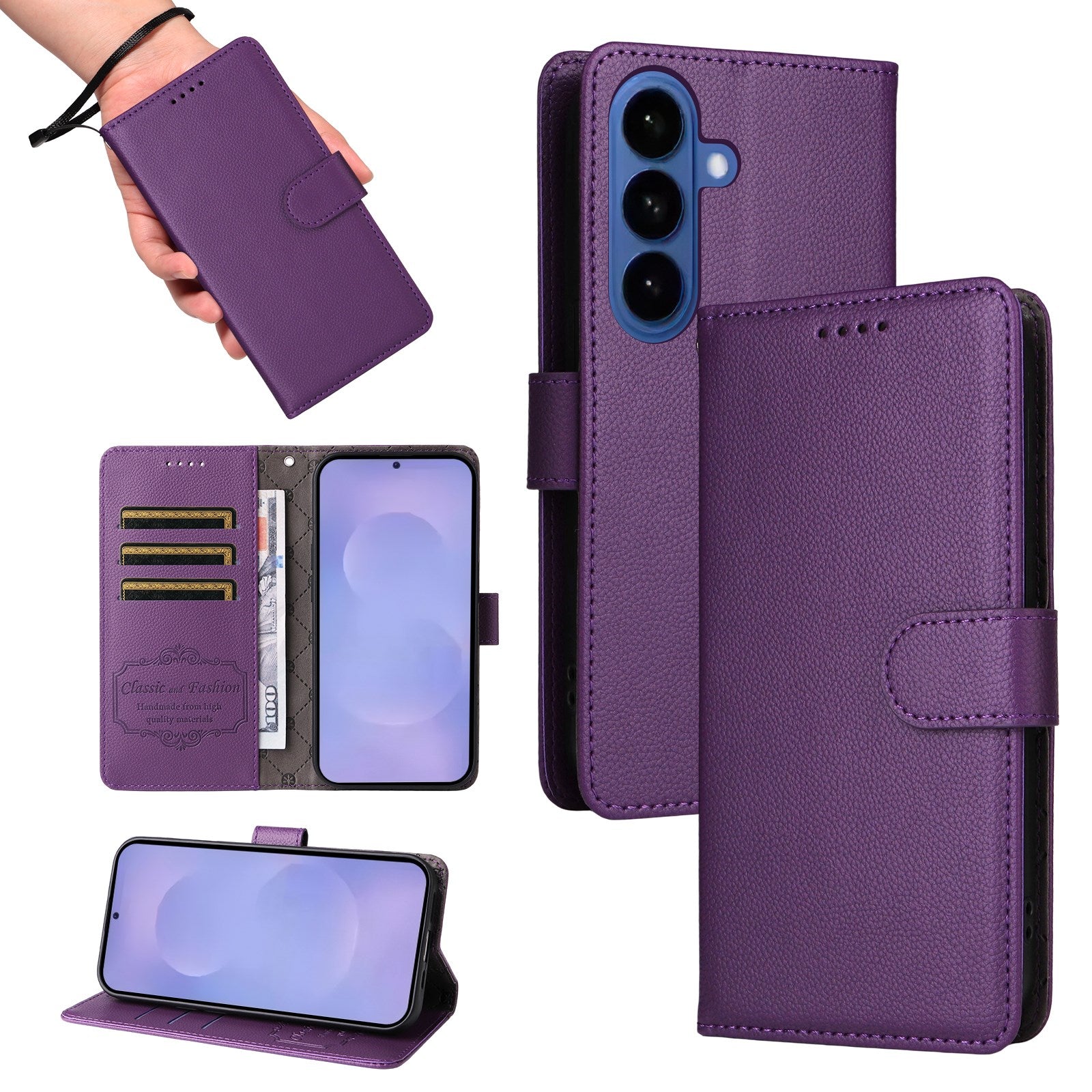 Samsung Galaxy S26 EIDERWOOD Kunstlæder Flip Cover m. Strop - Lilla