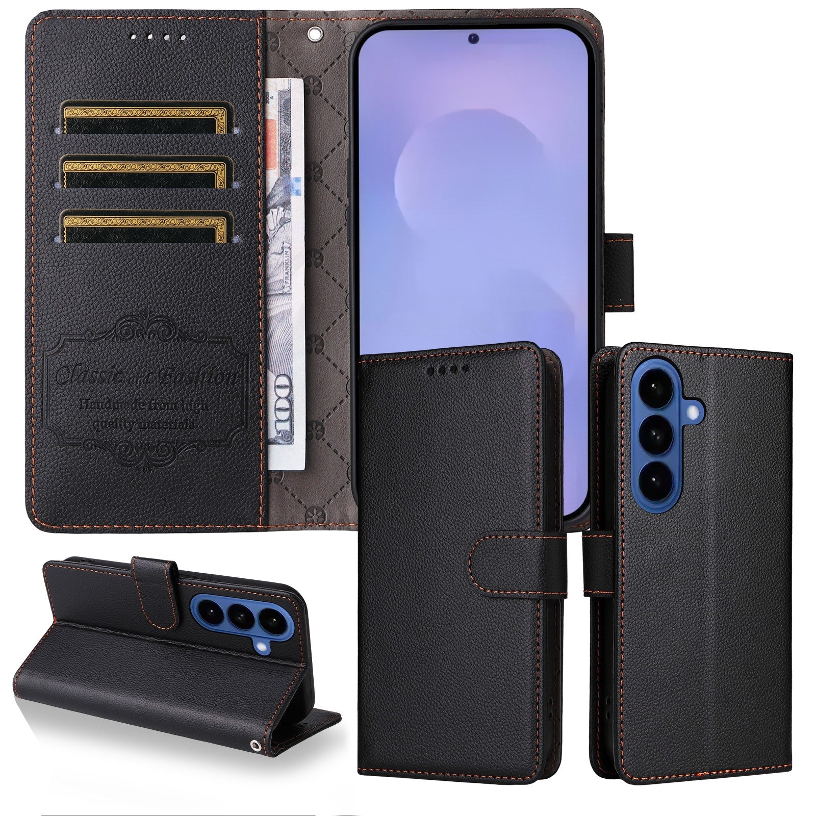 Samsung Galaxy S26 EIDERWOOD Kunstlæder Flip Cover m. Strop - Sort