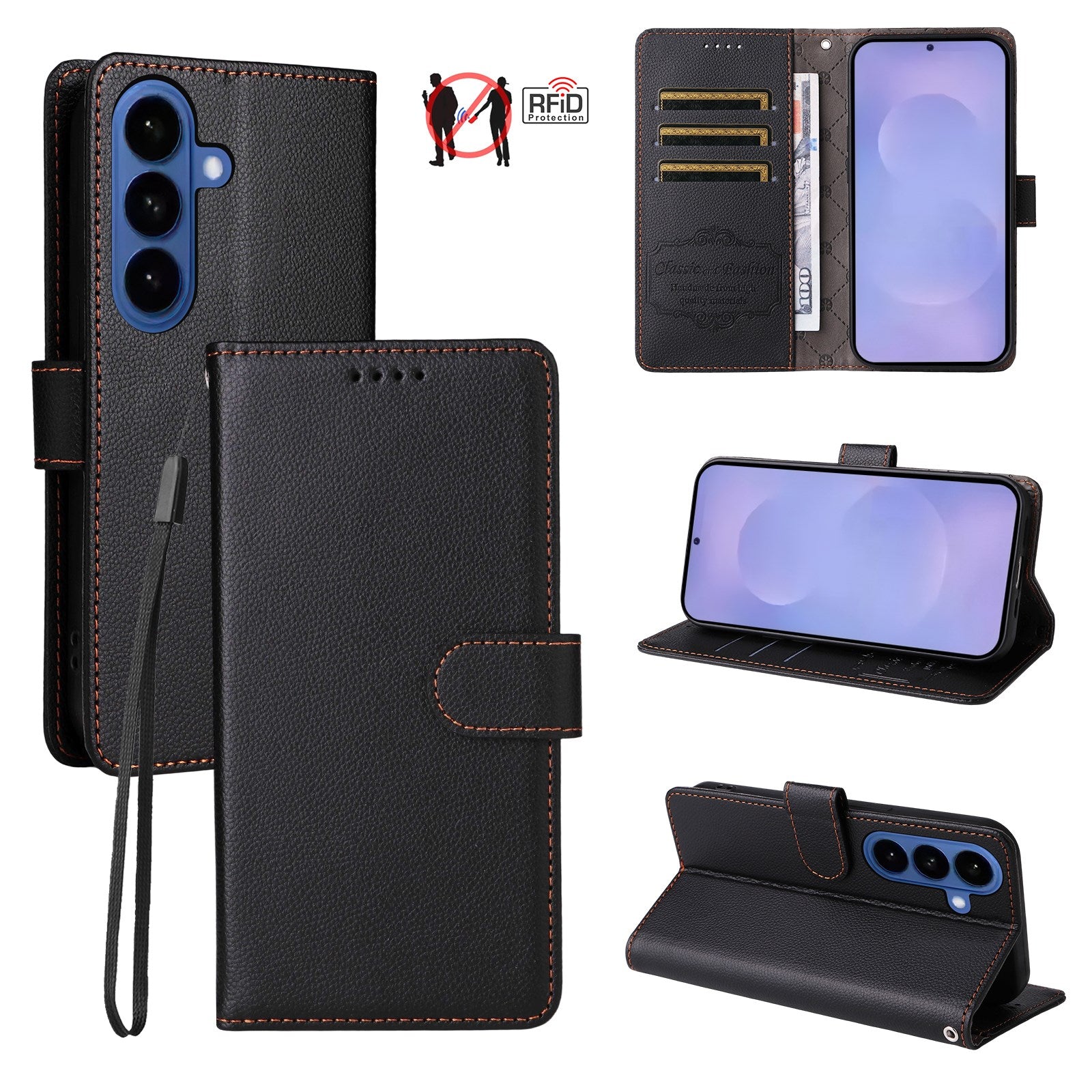 Samsung Galaxy S26 EIDERWOOD Kunstlæder Flip Cover m. Strop - Sort