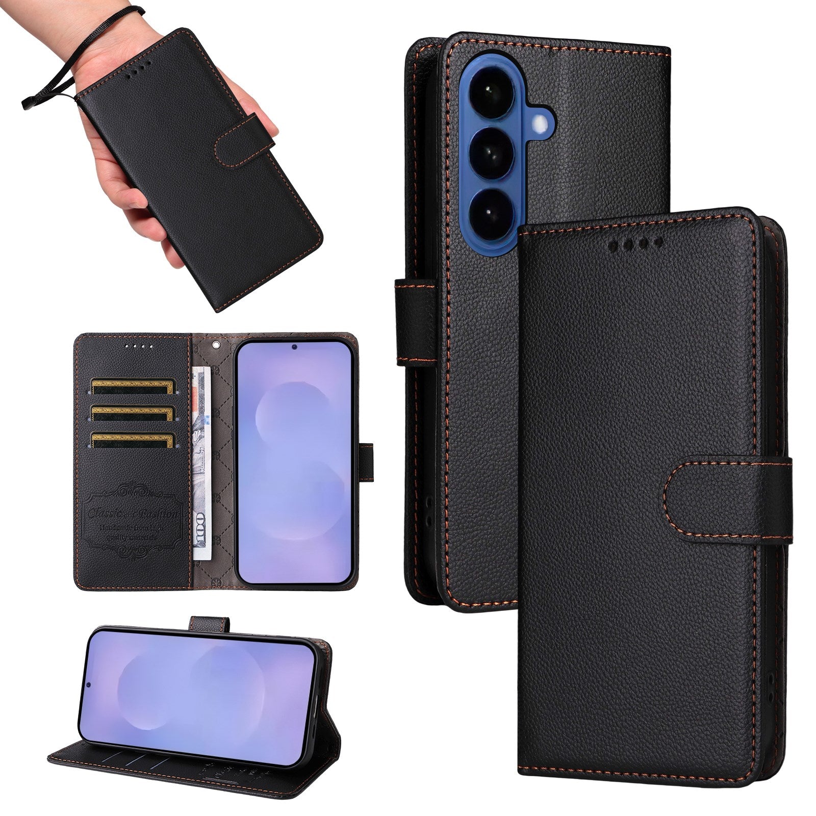 Samsung Galaxy S26 EIDERWOOD Kunstlæder Flip Cover m. Strop - Sort
