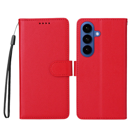 Samsung Galaxy S26 EIDERWOOD Kunstlæder Flip Cover m. Strop - Rød