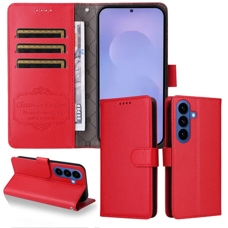 Samsung Galaxy S26 EIDERWOOD Kunstlæder Flip Cover m. Strop - Rød