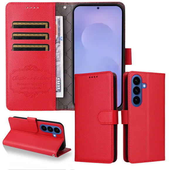 Samsung Galaxy S26 EIDERWOOD Kunstlæder Flip Cover m. Strop - Rød