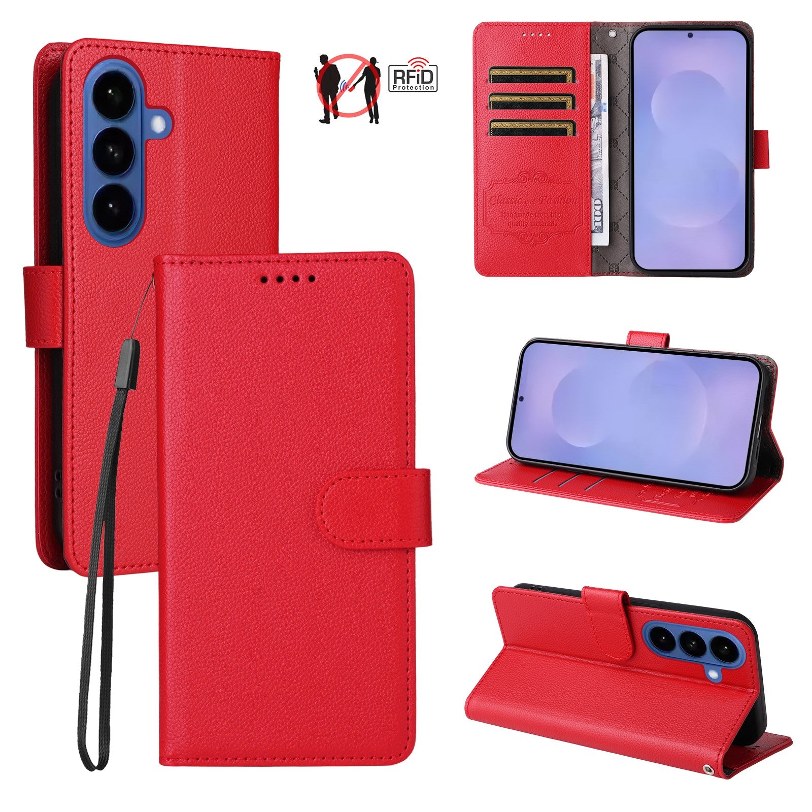 Samsung Galaxy S26 EIDERWOOD Kunstlæder Flip Cover m. Strop - Rød
