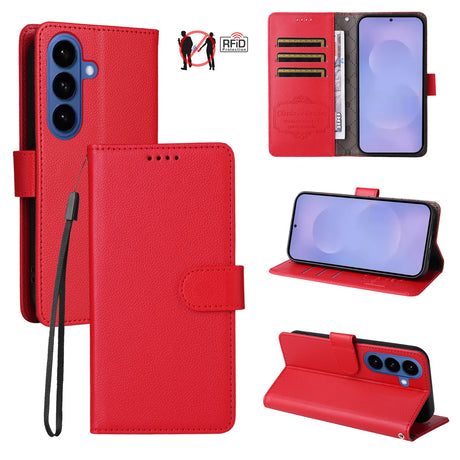 Samsung Galaxy S26 EIDERWOOD Kunstlæder Flip Cover m. Strop - Rød