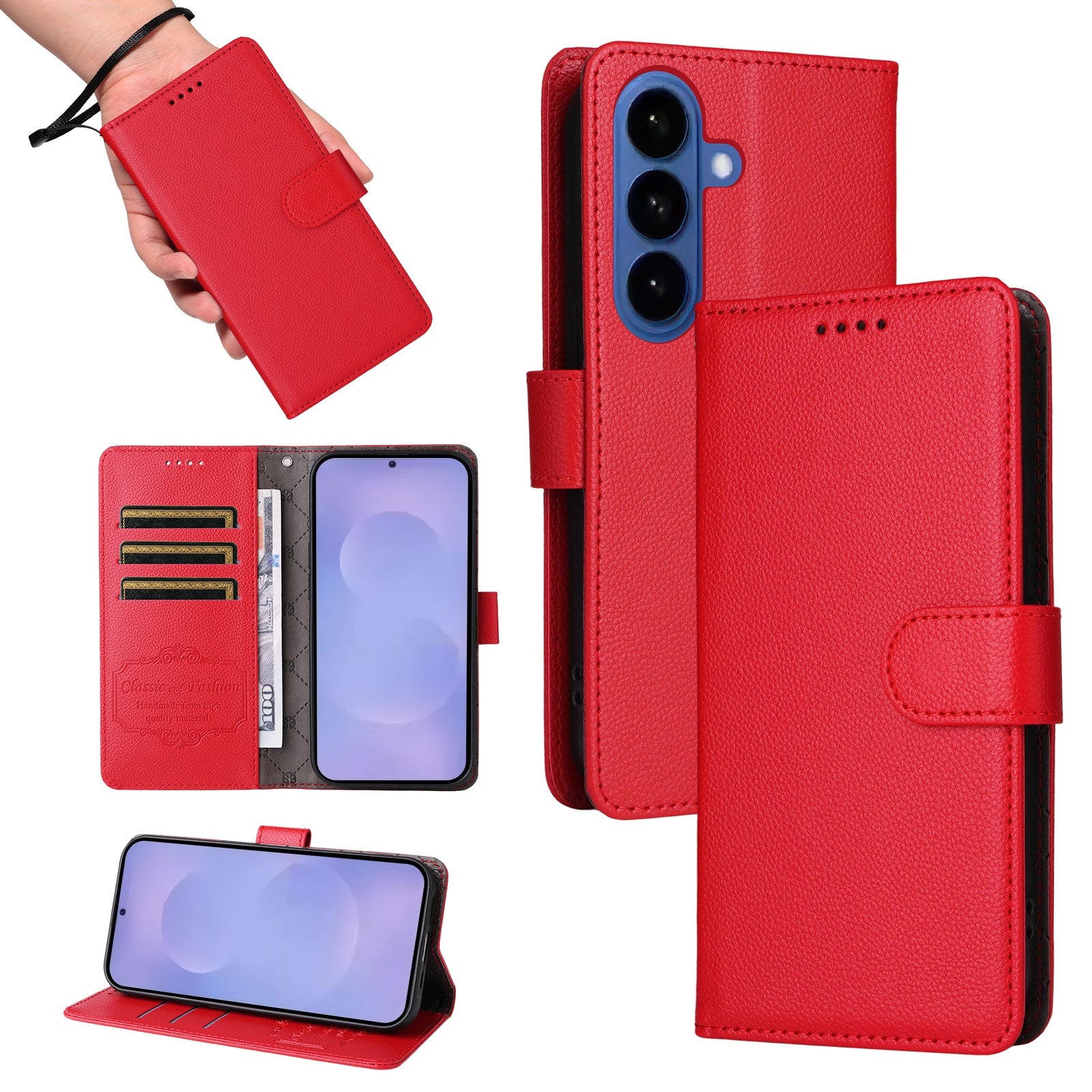 Samsung Galaxy S26 EIDERWOOD Kunstlæder Flip Cover m. Strop - Rød