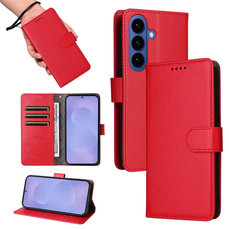 Samsung Galaxy S26 EIDERWOOD Kunstlæder Flip Cover m. Strop - Rød