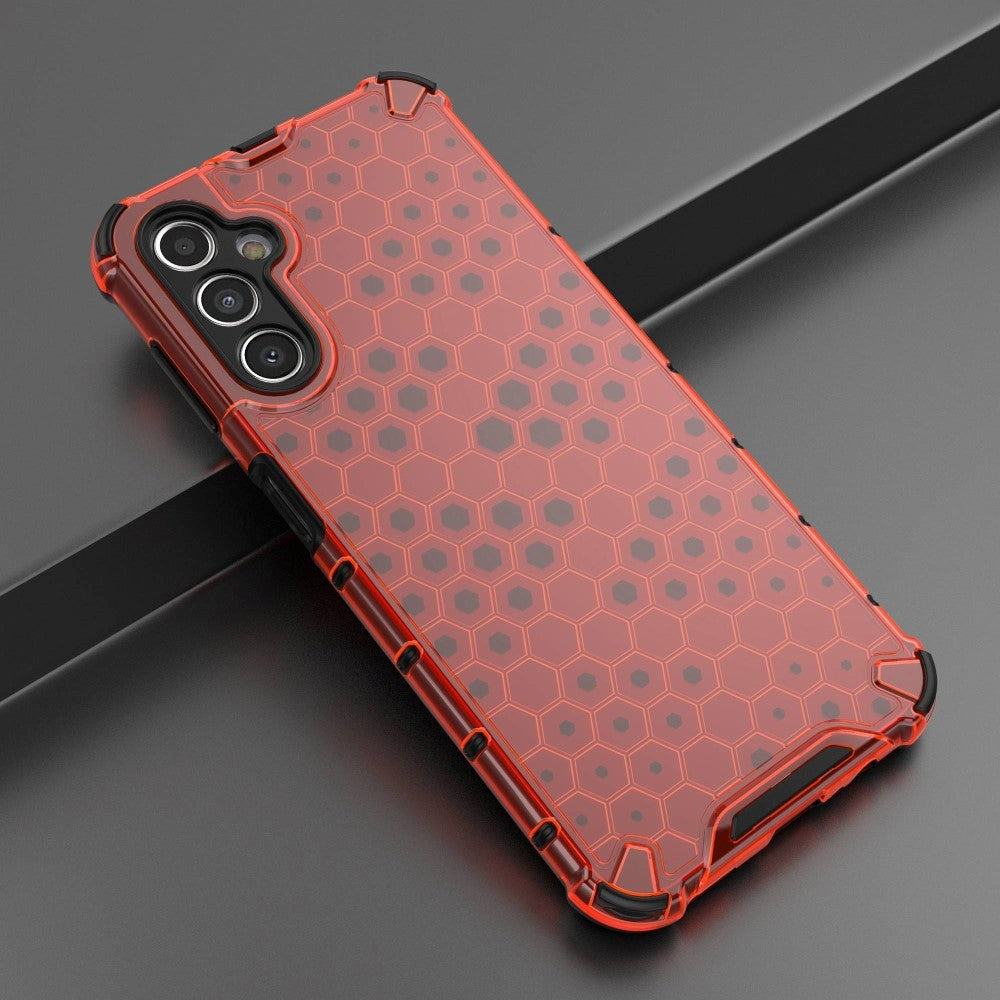 Samsung Galaxy A14 / A14 (5G) Honeycomb Pattern Hybrid Cover - Rød