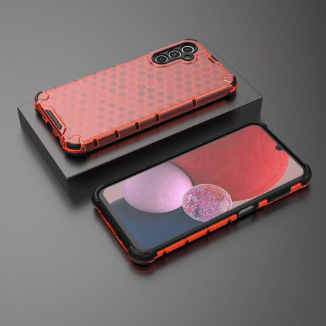 Samsung Galaxy A14 / A14 (5G) Honeycomb Pattern Hybrid Cover - Rød