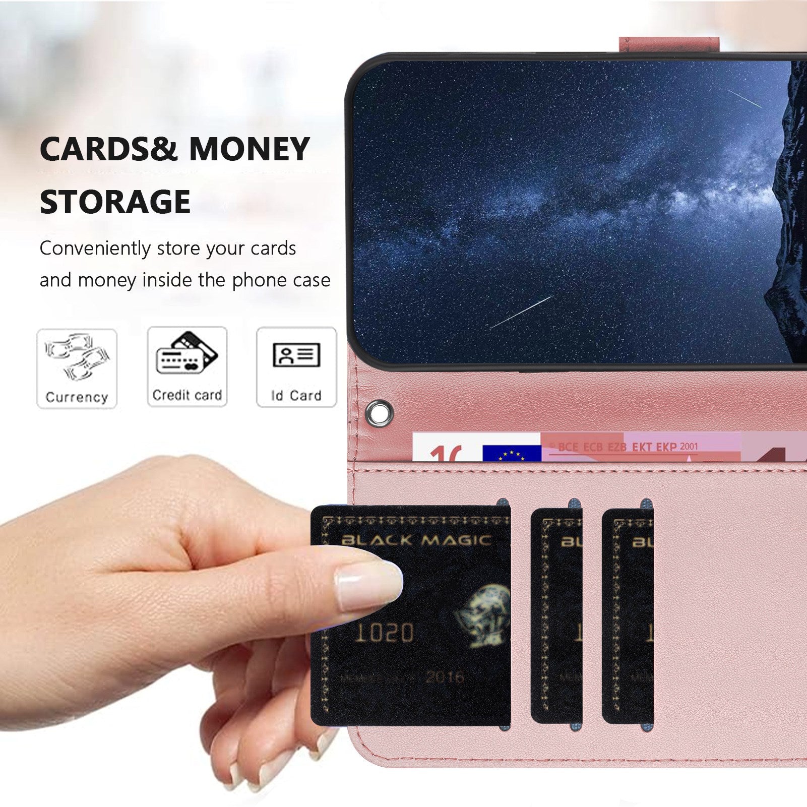 Honor Magic8 Lite EIDERWOOD Kunstlæder Flip Cover m. Kortholder & Ståfunktion - Rose Gold