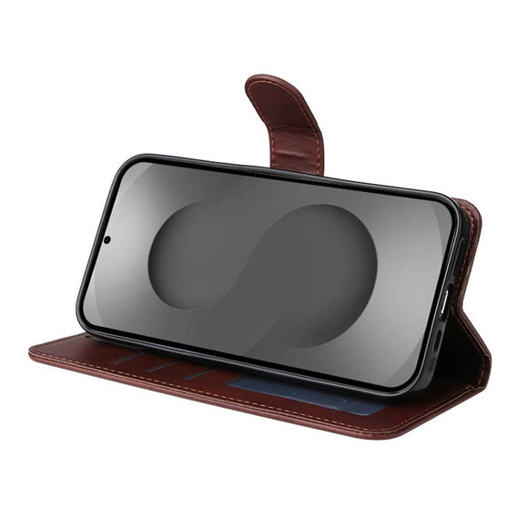 Samsung Galaxy S26 Ultra ENKAY 2-i-1 Kunstlæder Flip Cover m. Skærmbeskyttelsesglas - Brun