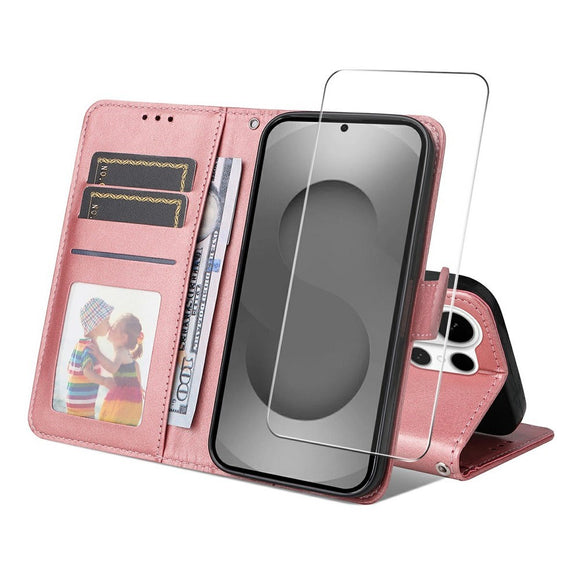 Samsung Galaxy S26 Ultra ENKAY 2-i-1 Kunstlæder Flip Cover m. Skærmbeskyttelsesglas - Lyserød