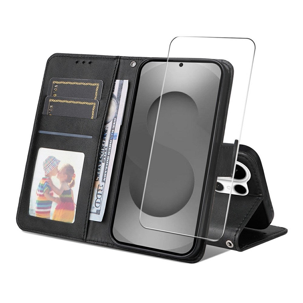 Samsung Galaxy S26 Ultra ENKAY 2-i-1 Kunstlæder Flip Cover m. Skærmbeskyttelsesglas - Sort
