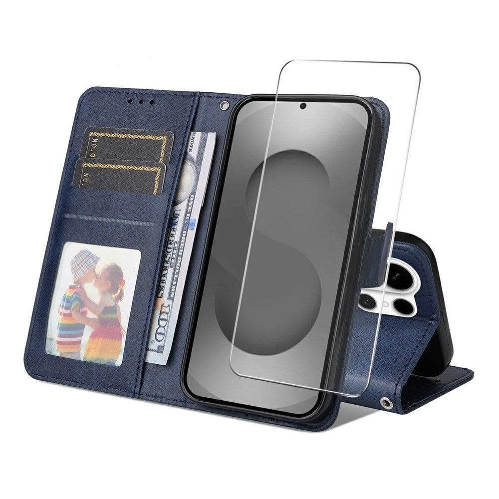 Samsung Galaxy S26 Ultra ENKAY 2-i-1 Kunstlæder Flip Cover m. Skærmbeskyttelsesglas - Blå