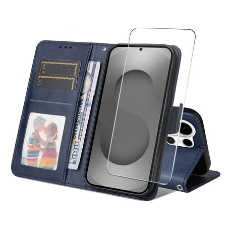 Samsung Galaxy S26 Ultra ENKAY 2-i-1 Kunstlæder Flip Cover m. Skærmbeskyttelsesglas - Blå