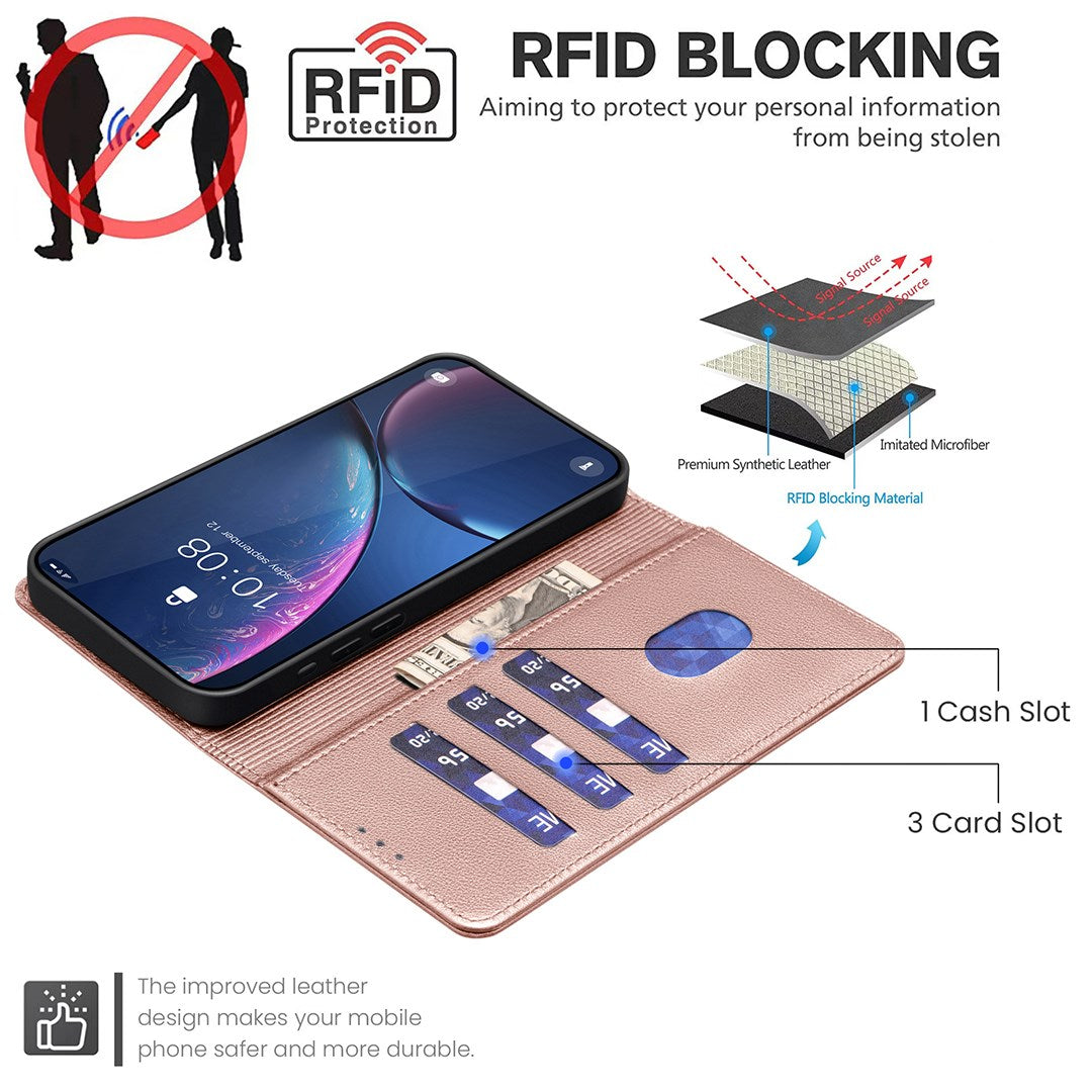Honor X5c Plus BINFIN Kunstlæder Flip Cover m. RFID Blokering - Rose Gold
