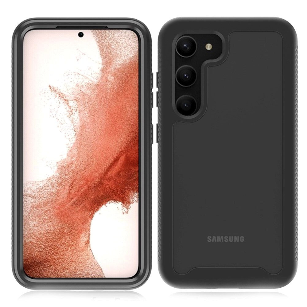 Samsung Galaxy S23 Hybrid Plastik Cover m. Skærmbeskyttelse - Sort / Gennemsigtig