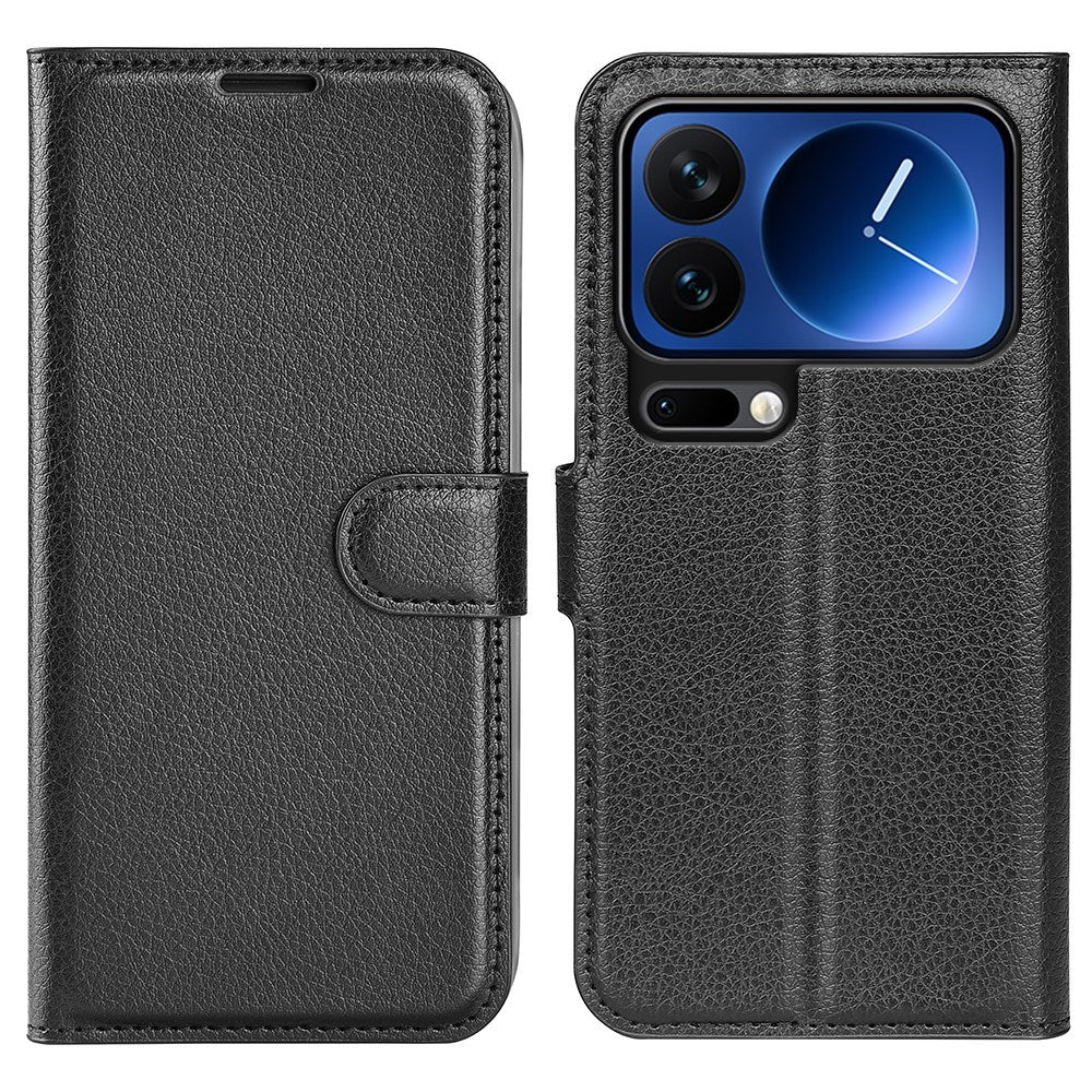 Xiaomi 17 Pro AMORUS Litchi Tekstur Kunstlæder Flip Cover m. Kortholder - Sort