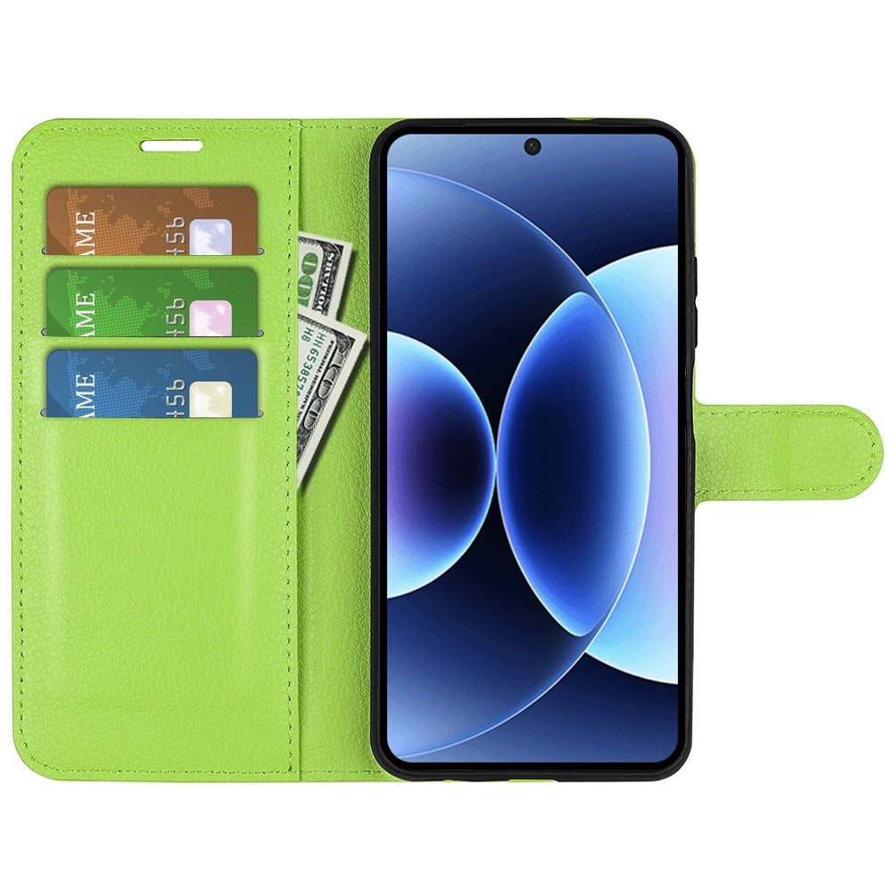 Xiaomi 17 Pro AMORUS Litchi Tekstur Kunstlæder Flip Cover m. Kortholder - Grøn
