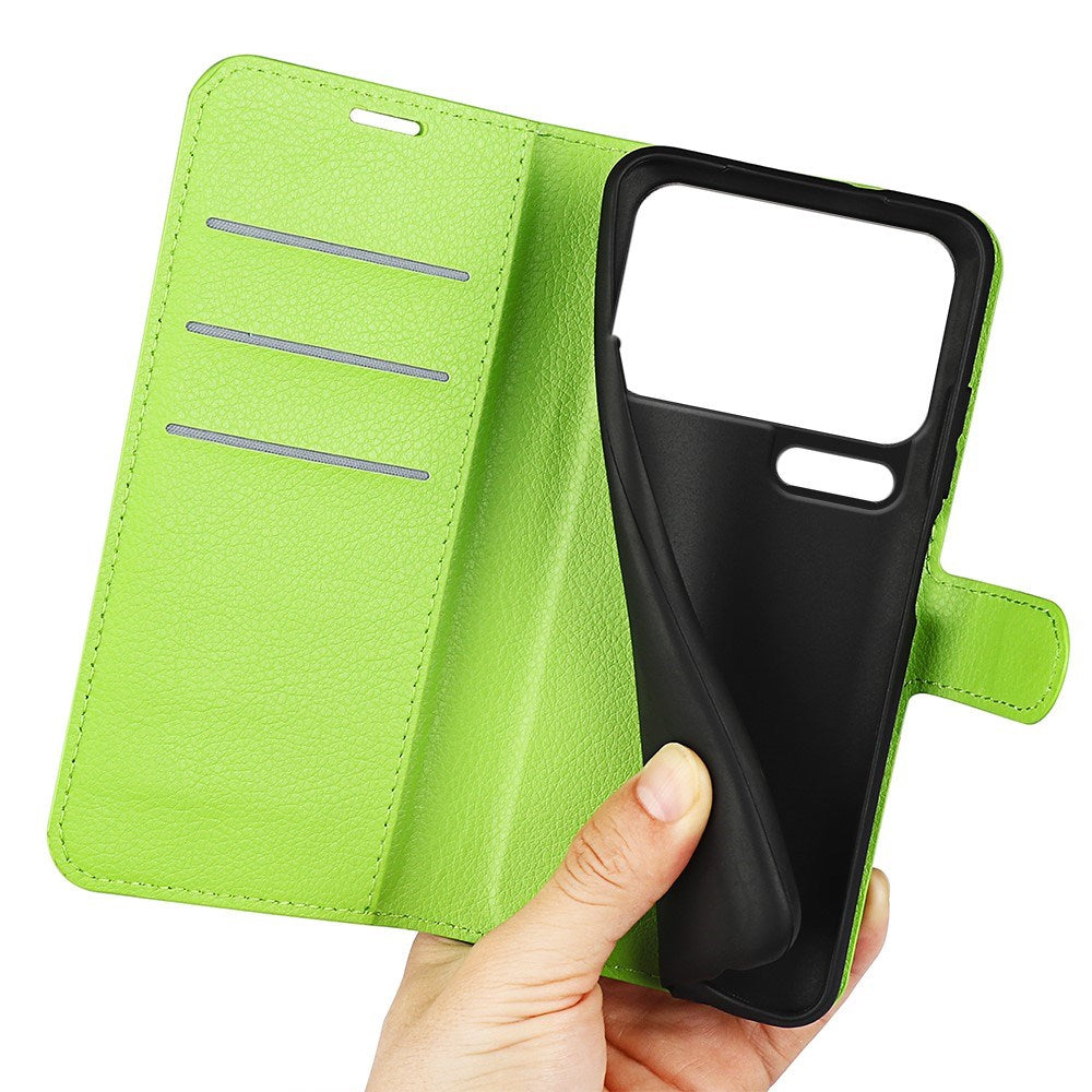 Xiaomi 17 Pro AMORUS Litchi Tekstur Kunstlæder Flip Cover m. Kortholder - Grøn