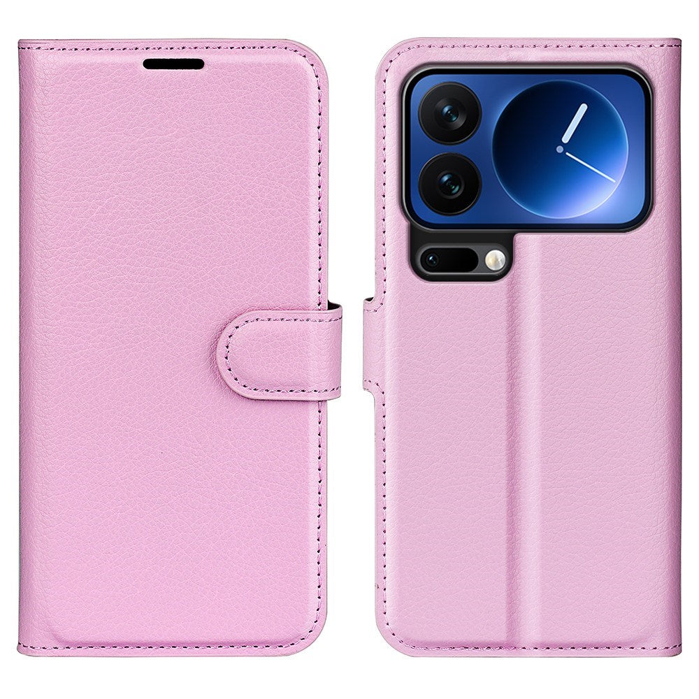 Xiaomi 17 Pro AMORUS Litchi Tekstur Kunstlæder Flip Cover m. Kortholder - Lyserød