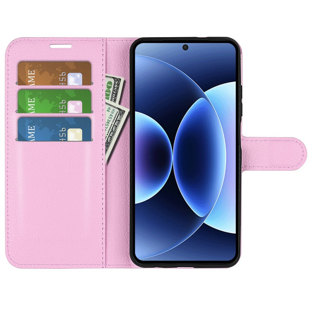 Xiaomi 17 Pro AMORUS Litchi Tekstur Kunstlæder Flip Cover m. Kortholder - Lyserød