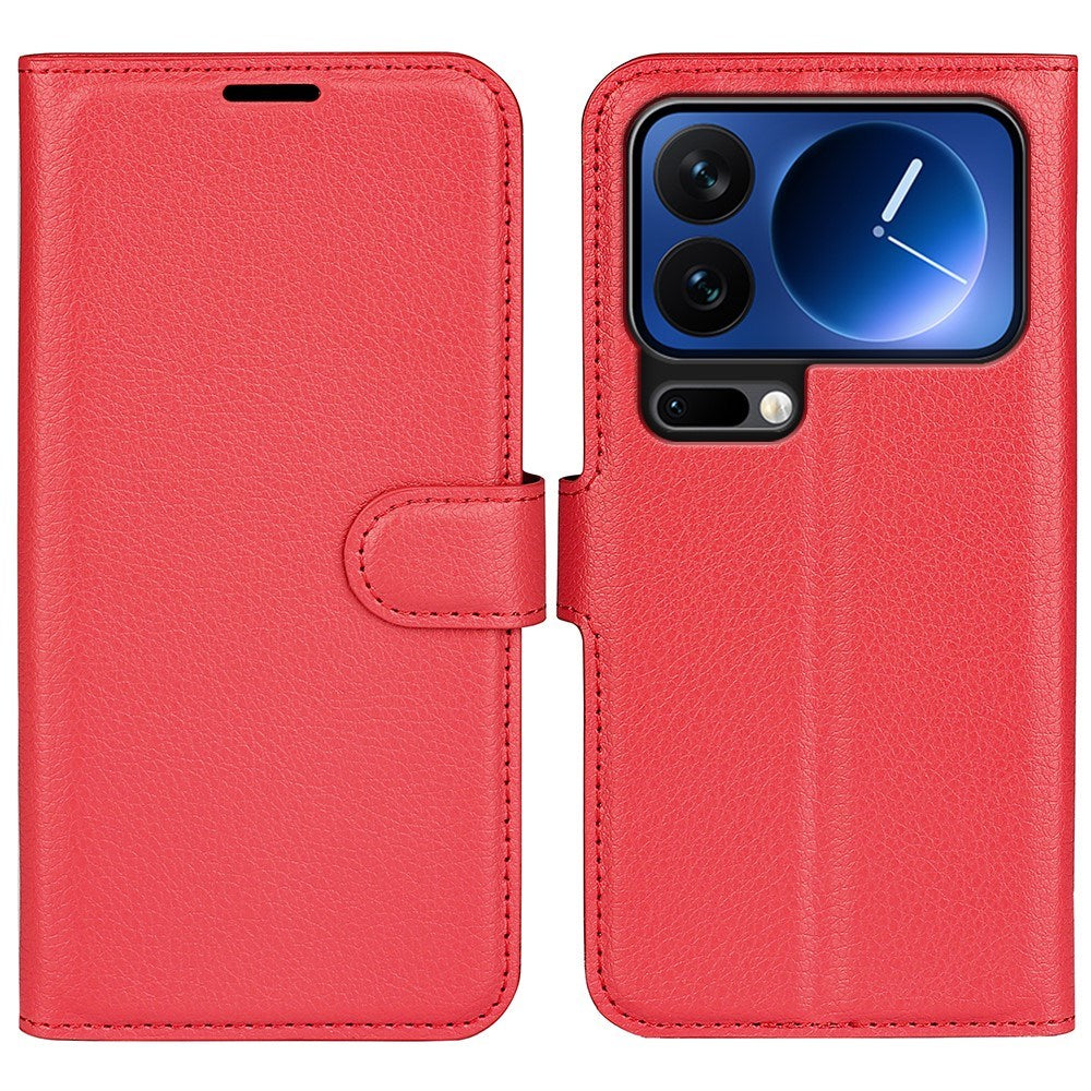 Xiaomi 17 Pro AMORUS Litchi Tekstur Kunstlæder Flip Cover m. Kortholder - Rød