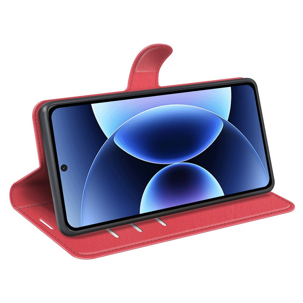 Xiaomi 17 Pro AMORUS Litchi Tekstur Kunstlæder Flip Cover m. Kortholder - Rød