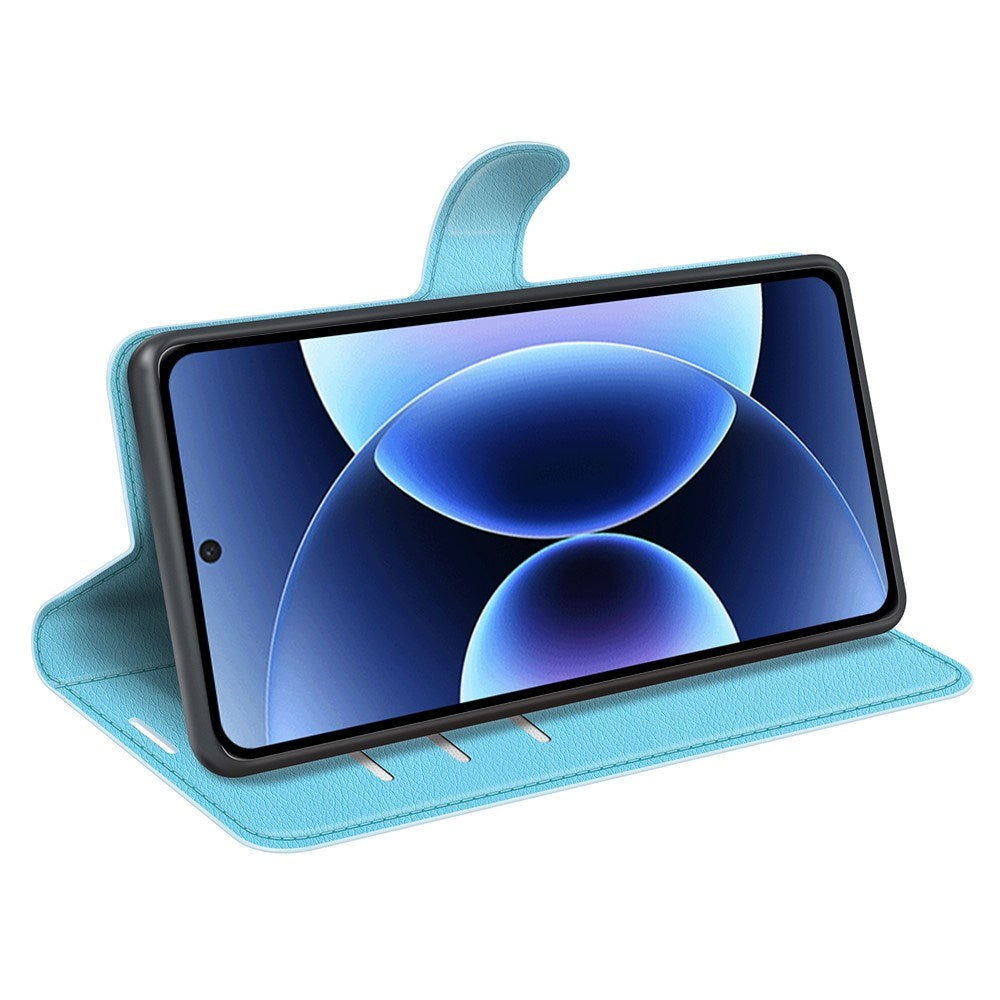 Xiaomi 17 Pro AMORUS Litchi Tekstur Kunstlæder Flip Cover m. Kortholder - Blå