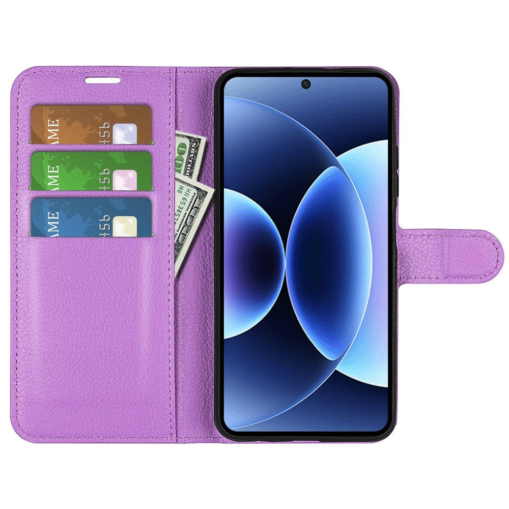 Xiaomi 17 Pro AMORUS Litchi Tekstur Kunstlæder Flip Cover m. Kortholder - Lilla