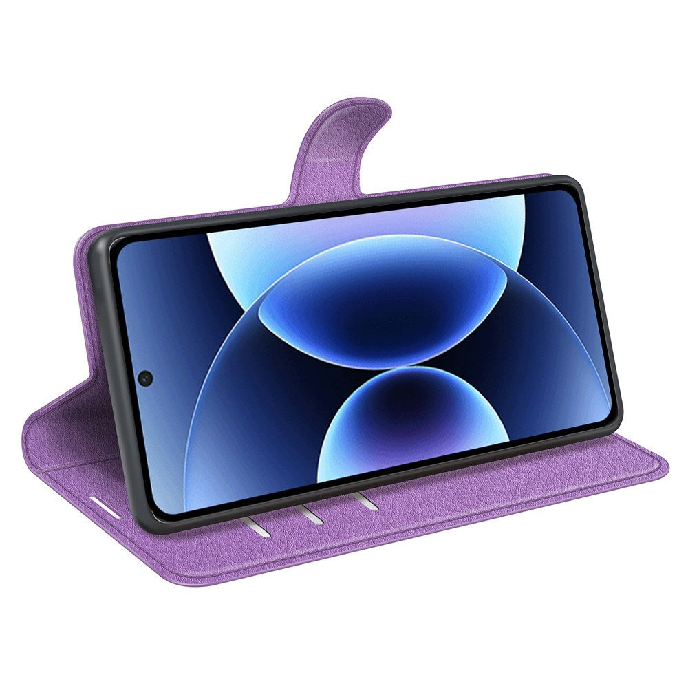 Xiaomi 17 Pro AMORUS Litchi Tekstur Kunstlæder Flip Cover m. Kortholder - Lilla