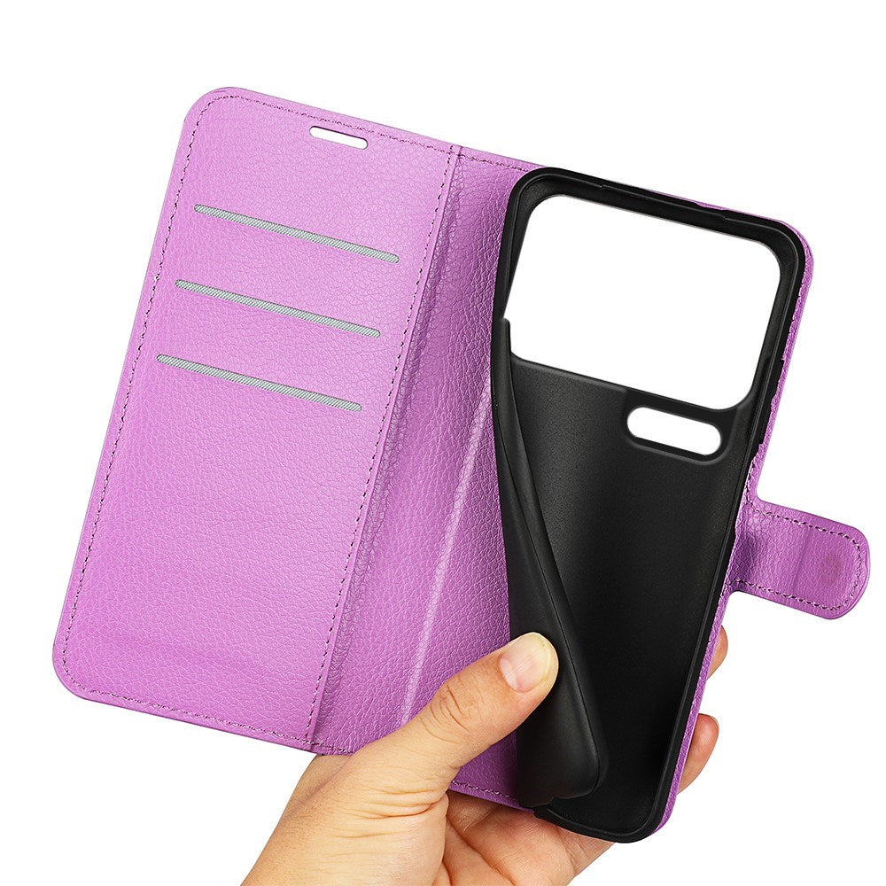 Xiaomi 17 Pro AMORUS Litchi Tekstur Kunstlæder Flip Cover m. Kortholder - Lilla