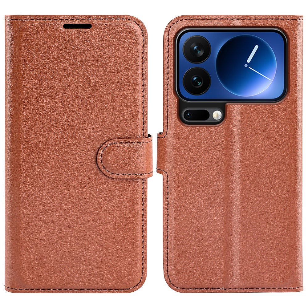 Xiaomi 17 Pro AMORUS Litchi Tekstur Kunstlæder Flip Cover m. Kortholder - Brun