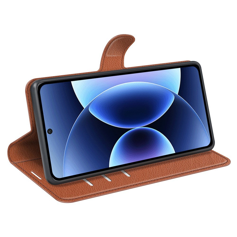 Xiaomi 17 Pro AMORUS Litchi Tekstur Kunstlæder Flip Cover m. Kortholder - Brun