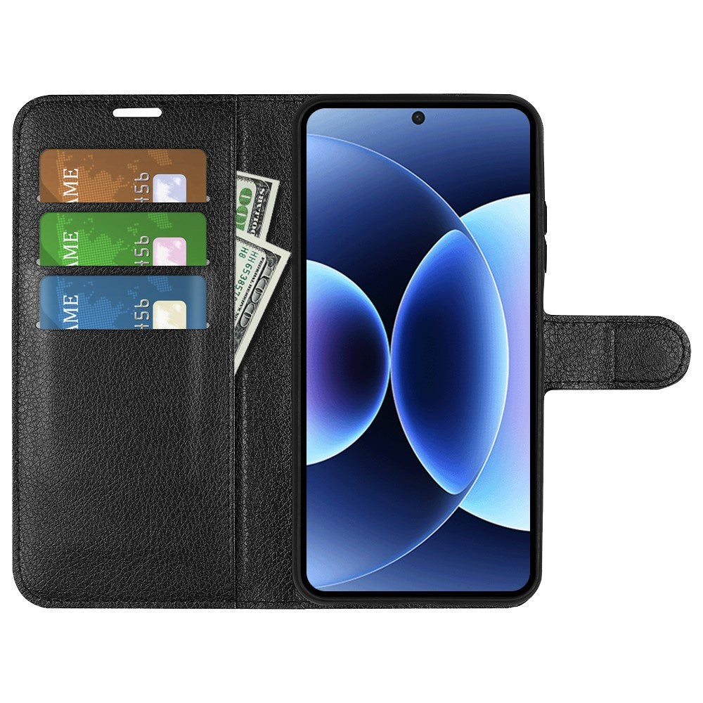 Xiaomi 17 Pro Max AMORUS Litchi Tekstur Kunstlæder Flip Cover m. Kortholder - Sort