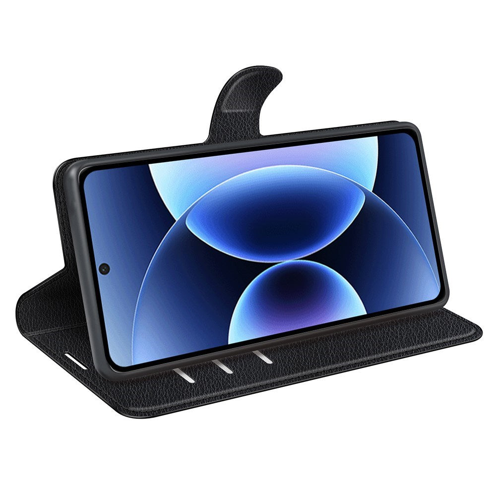 Xiaomi 17 Pro Max AMORUS Litchi Tekstur Kunstlæder Flip Cover m. Kortholder - Sort