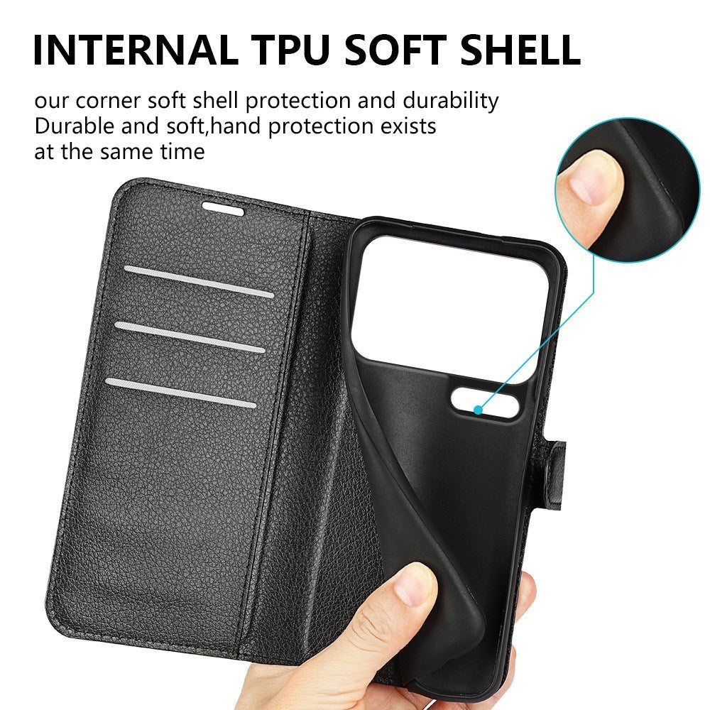 Xiaomi 17 Pro Max AMORUS Litchi Tekstur Kunstlæder Flip Cover m. Kortholder - Sort