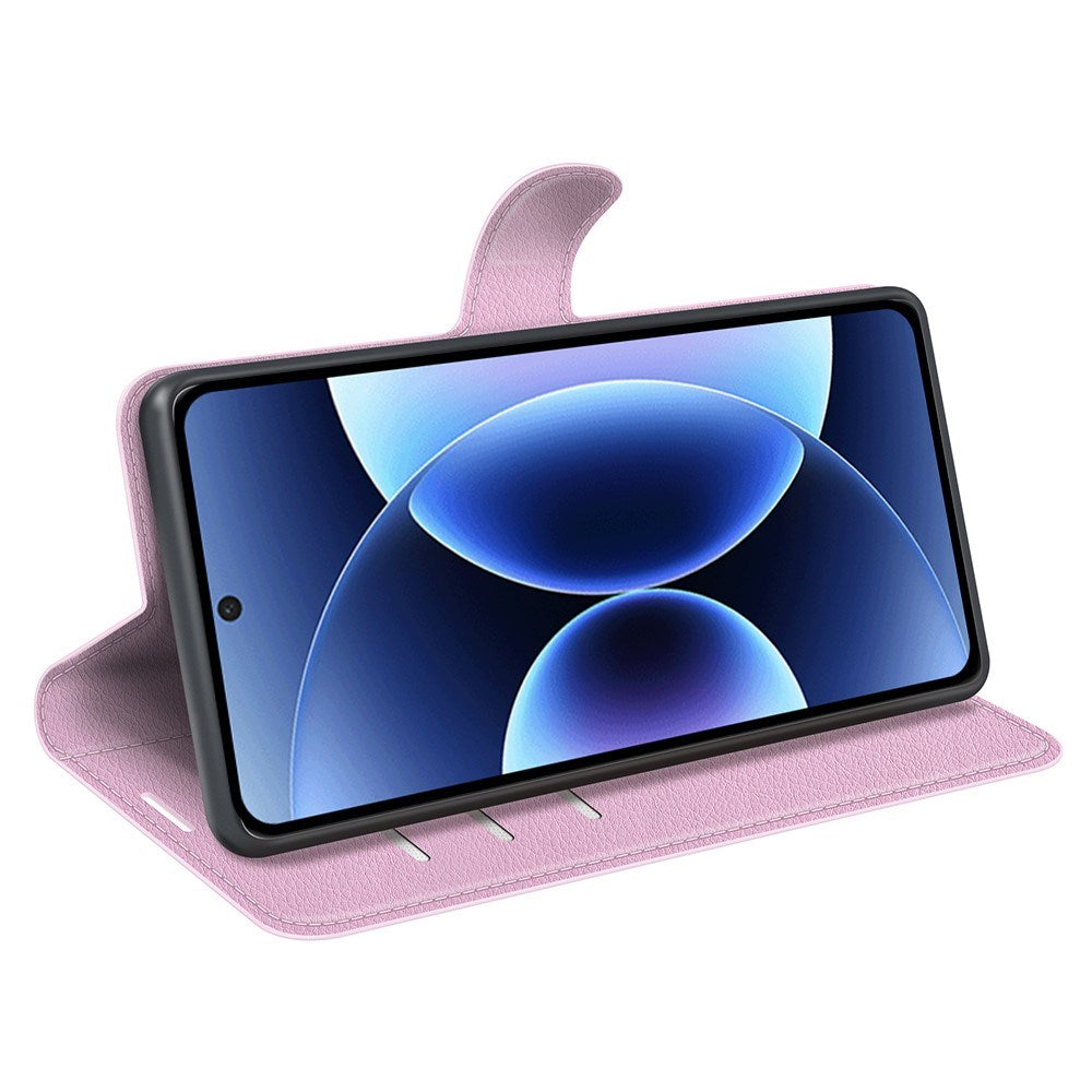 Xiaomi 17 Pro Max AMORUS Litchi Tekstur Kunstlæder Flip Cover m. Kortholder - Lyserød