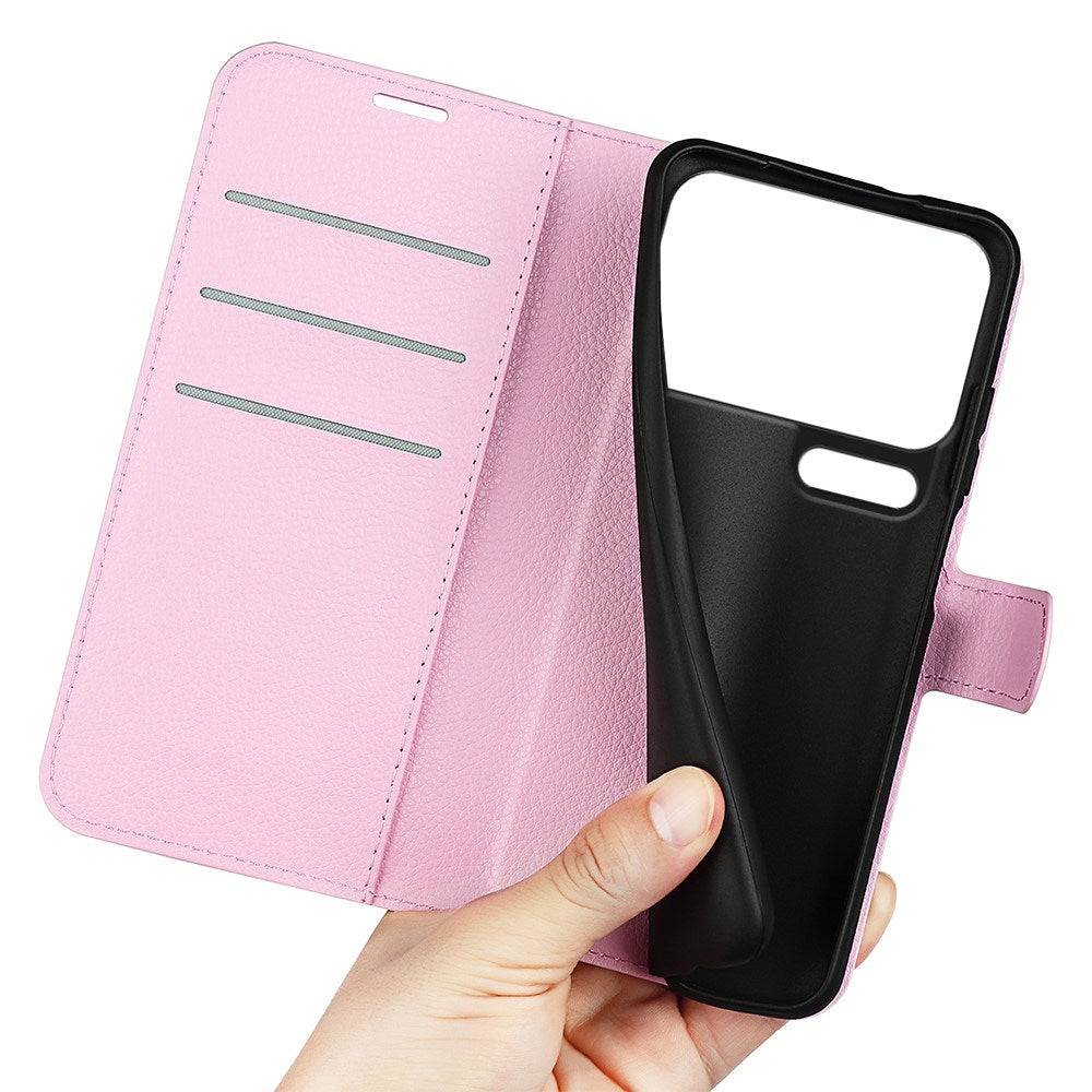 Xiaomi 17 Pro Max AMORUS Litchi Tekstur Kunstlæder Flip Cover m. Kortholder - Lyserød