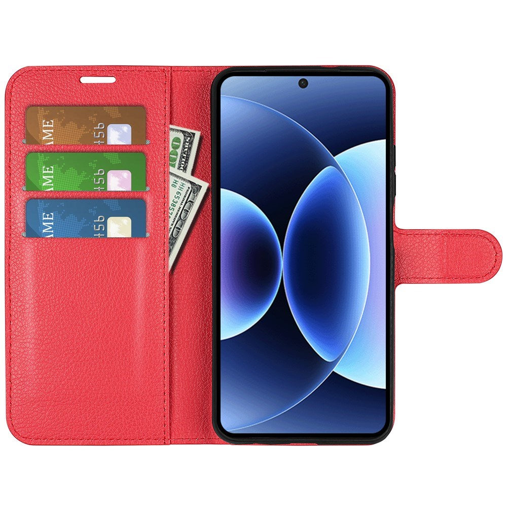 Xiaomi 17 Pro Max AMORUS Litchi Tekstur Kunstlæder Flip Cover m. Kortholder - Rød