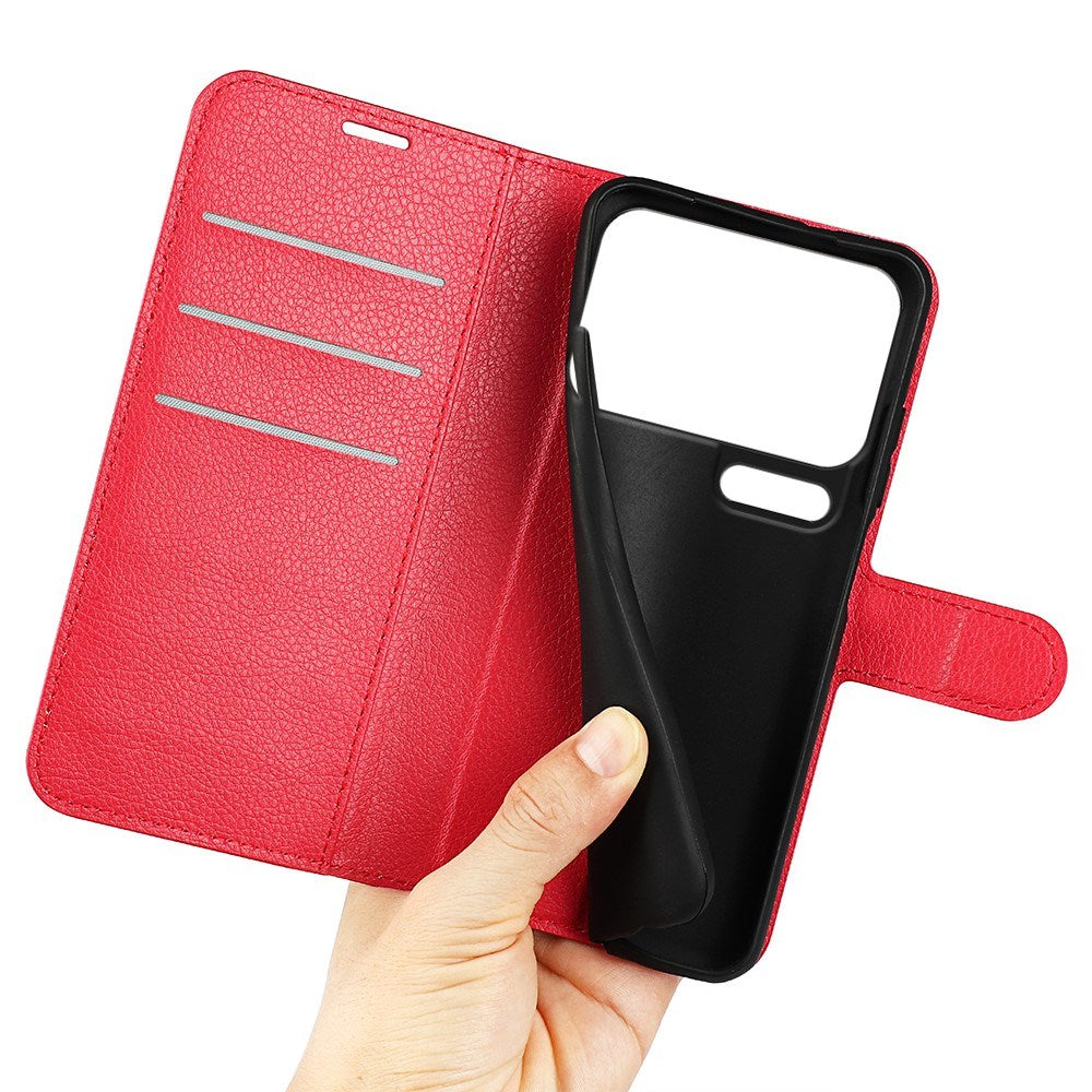Xiaomi 17 Pro Max AMORUS Litchi Tekstur Kunstlæder Flip Cover m. Kortholder - Rød