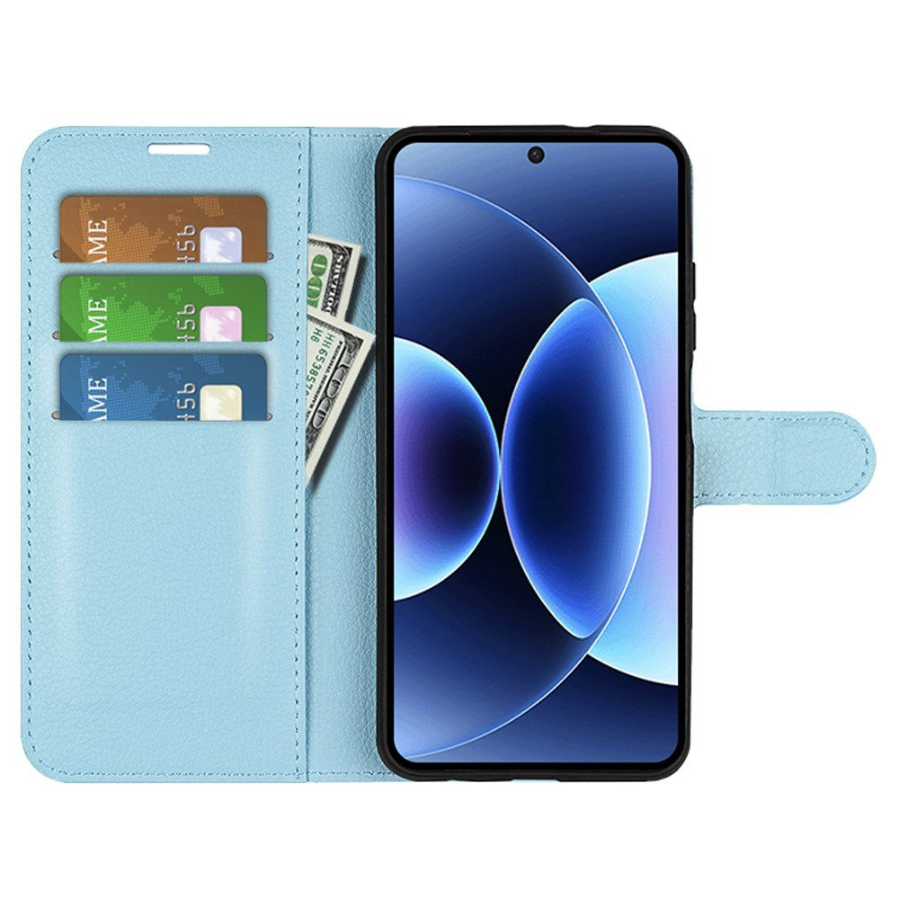Xiaomi 17 Pro Max AMORUS Litchi Tekstur Kunstlæder Flip Cover m. Kortholder - Blå