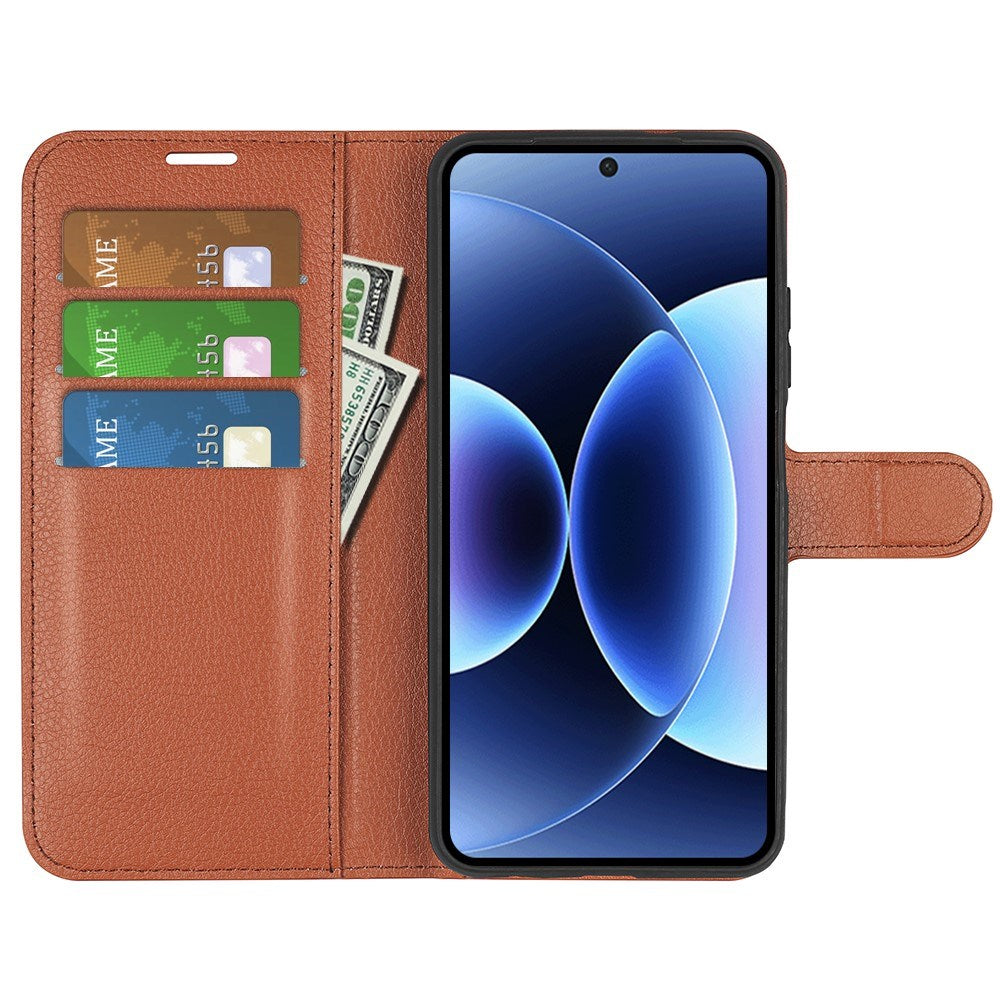 Xiaomi 17 Pro Max AMORUS Litchi Tekstur Kunstlæder Flip Cover m. Kortholder - Brun