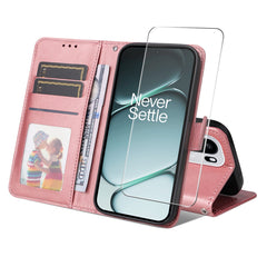 OnePlus 15R ENKAY 2-i-1 Kunstlæder Flip Cover m. Skærmbeskyttelsesglas - Lyserød